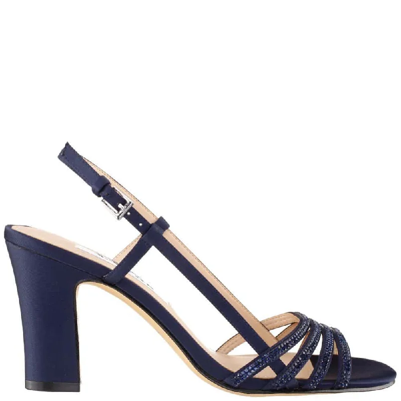 Avaley Heel in Navy Satin