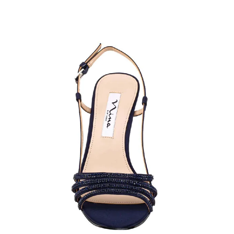 Avaley Heel in Navy Satin