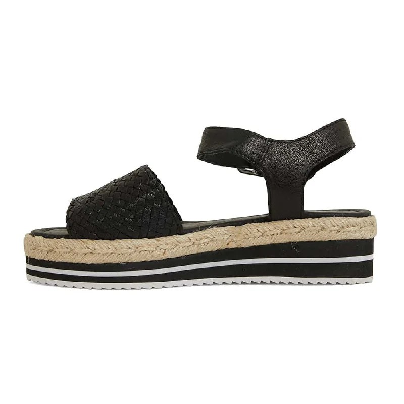 Debbie Sandal in Black Weave Leather