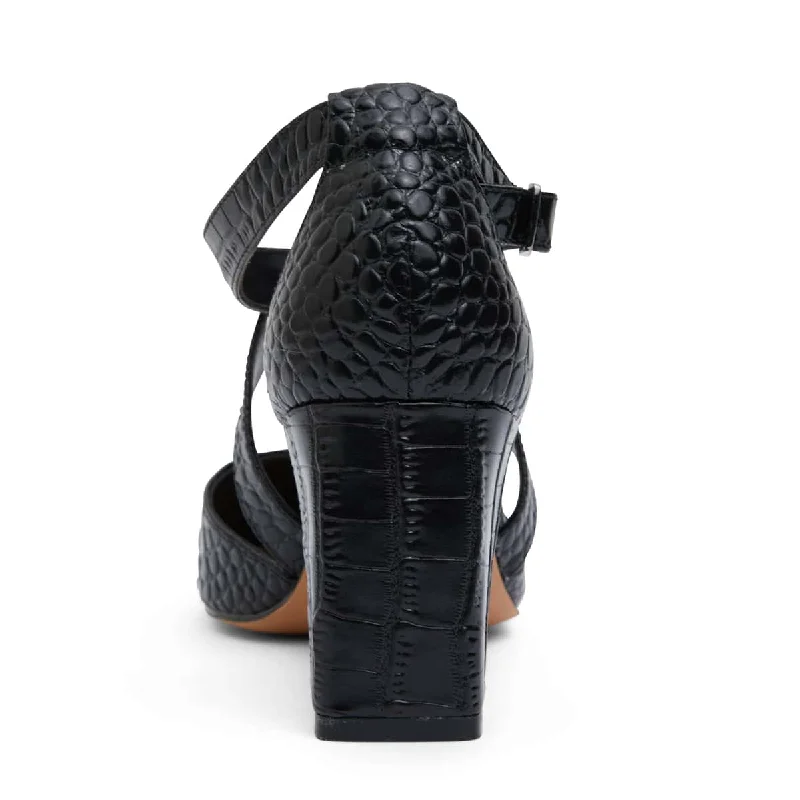 Kara Heel in Black Croc Leather