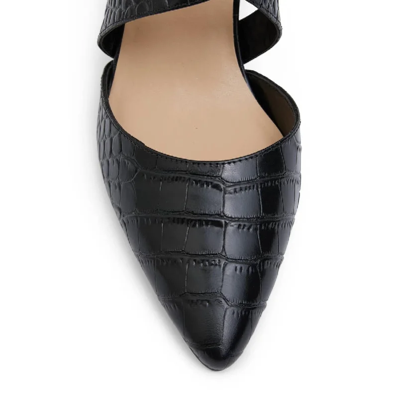 Kara Heel in Black Croc Leather