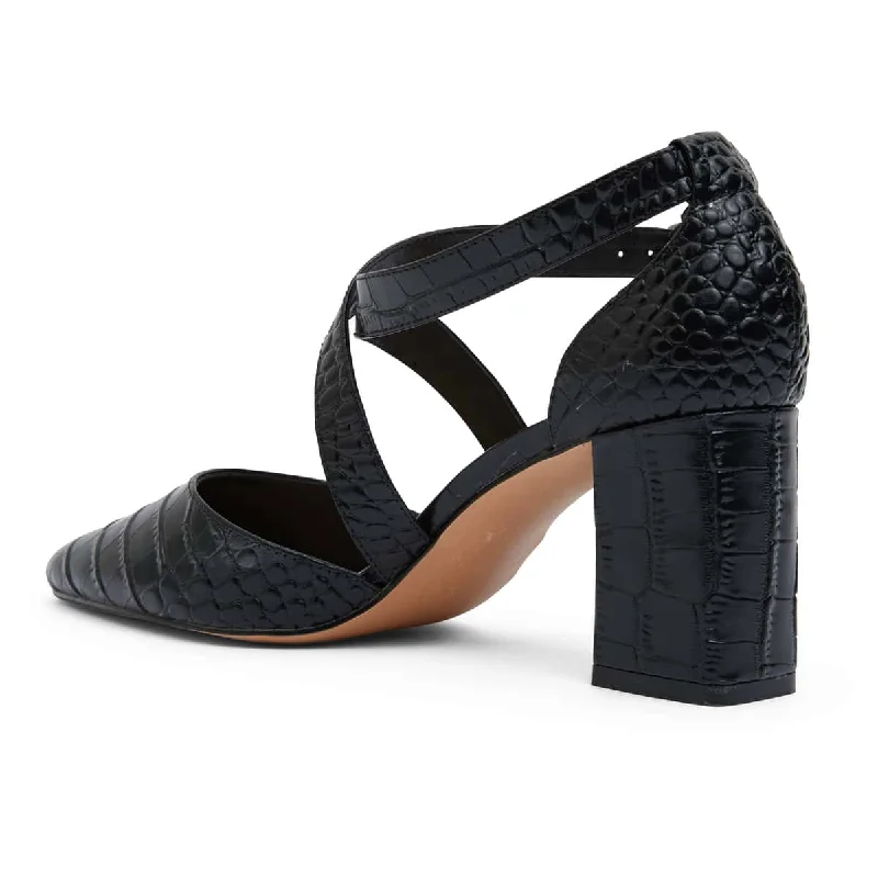 Kara Heel in Black Croc Leather