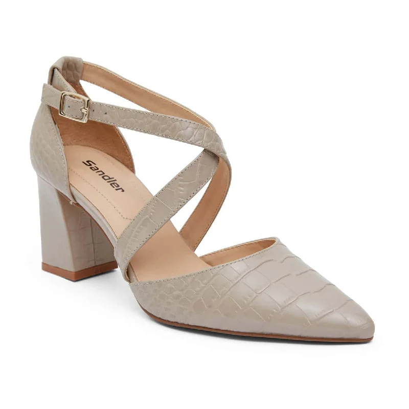 Kara Heel in Nude Croc Leather