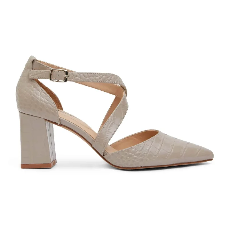 Kara Heel in Nude Croc Leather