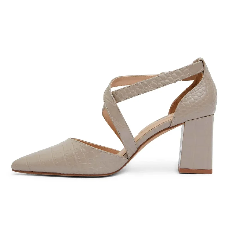 Kara Heel in Nude Croc Leather