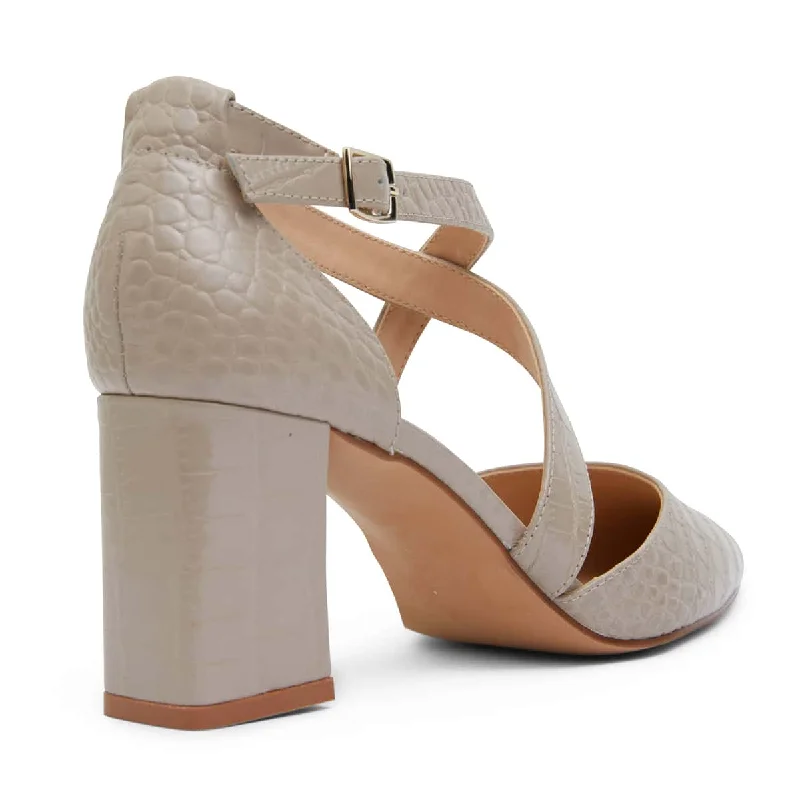 Kara Heel in Nude Croc Leather