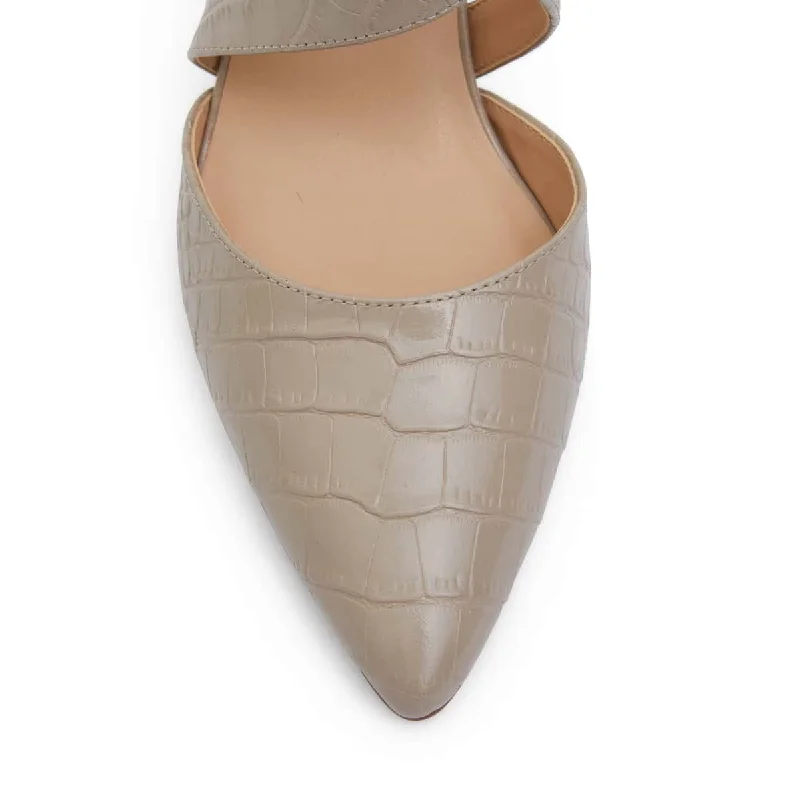 Kara Heel in Nude Croc Leather