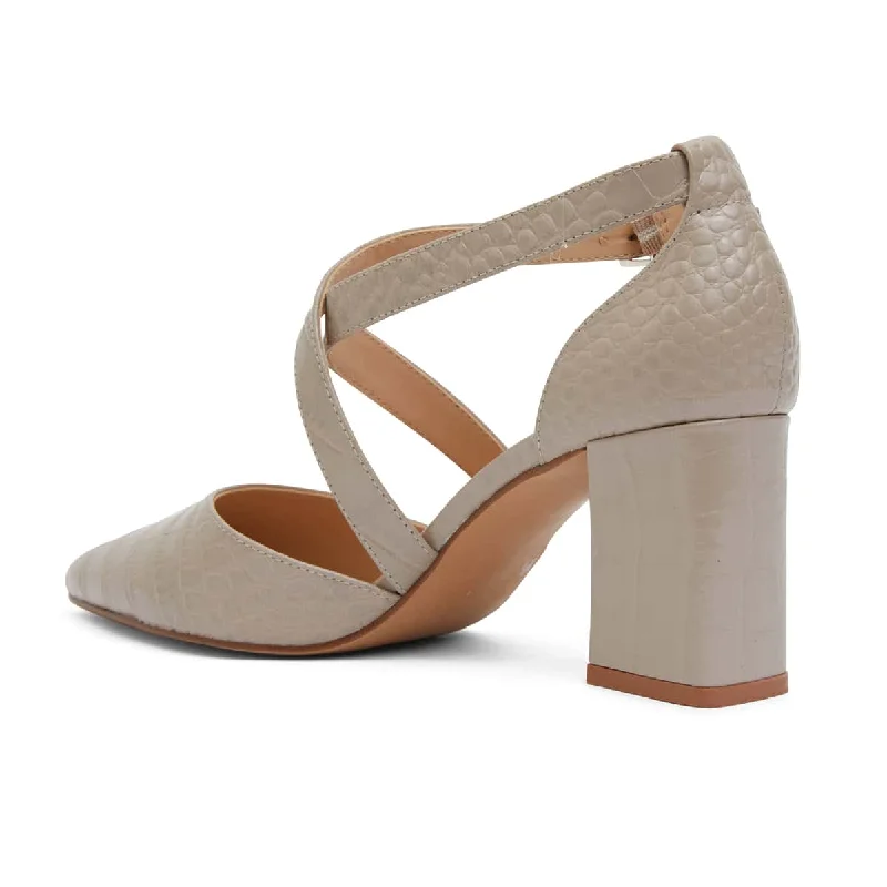 Kara Heel in Nude Croc Leather