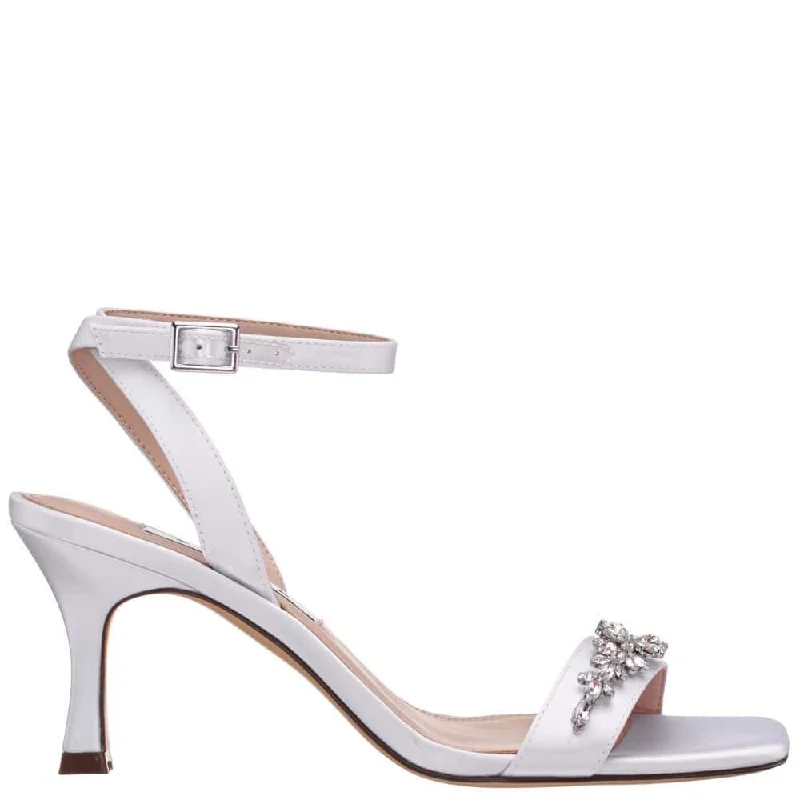 Leidy Heel in White Crystal Satin