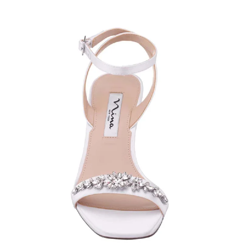 Leidy Heel in White Crystal Satin