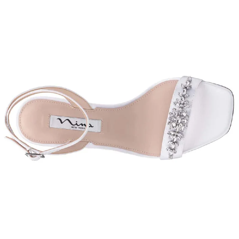 Leidy Heel in White Crystal Satin