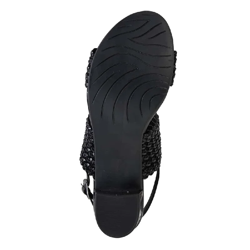 Vintage Heel in Black Weave Leather