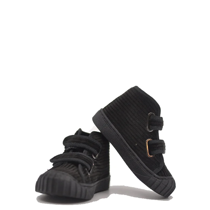 Blublonc Black Ribbed Velvet Velcro Baby Sneaker