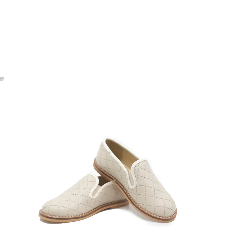 Blublonc Beige Quilted Smoking Loafer