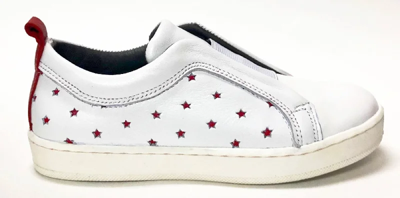 Blublonc White and Red Star Slip-On Sneaker