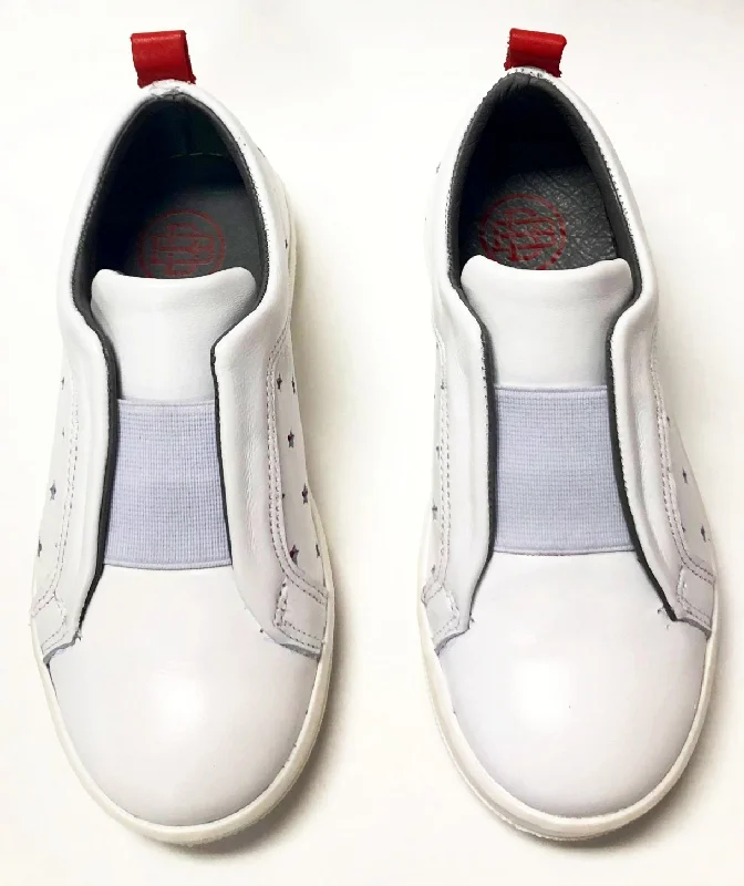 Blublonc White and Red Star Slip-On Sneaker