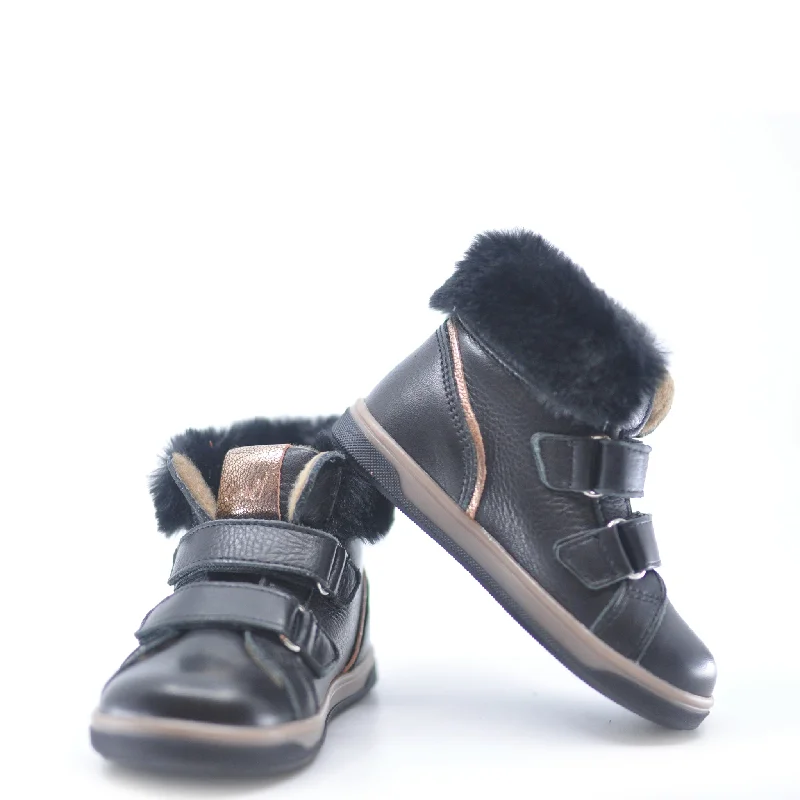 Emel Black Leather and Fur Baby Sneaker