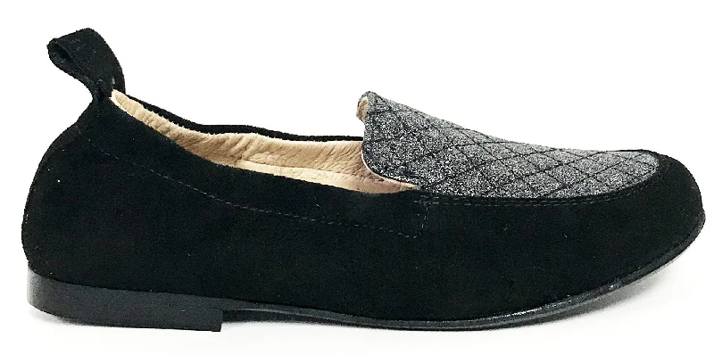 Hoo Black Suede/Silver Elastic Loafer