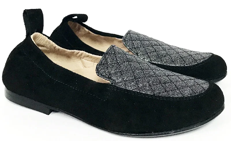 Hoo Black Suede/Silver Elastic Loafer