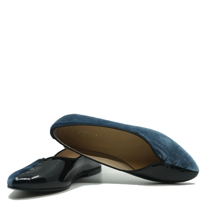 Sonatina Black Patent and Navy Velvet V Flat