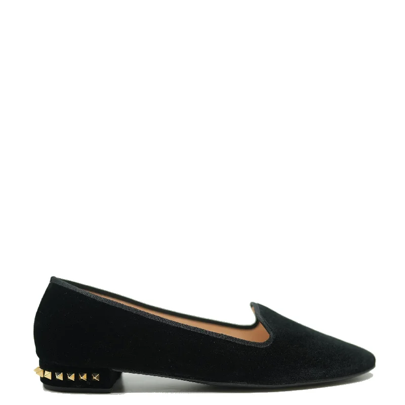 Spain+Co Black Velvet Studded Heel Flat