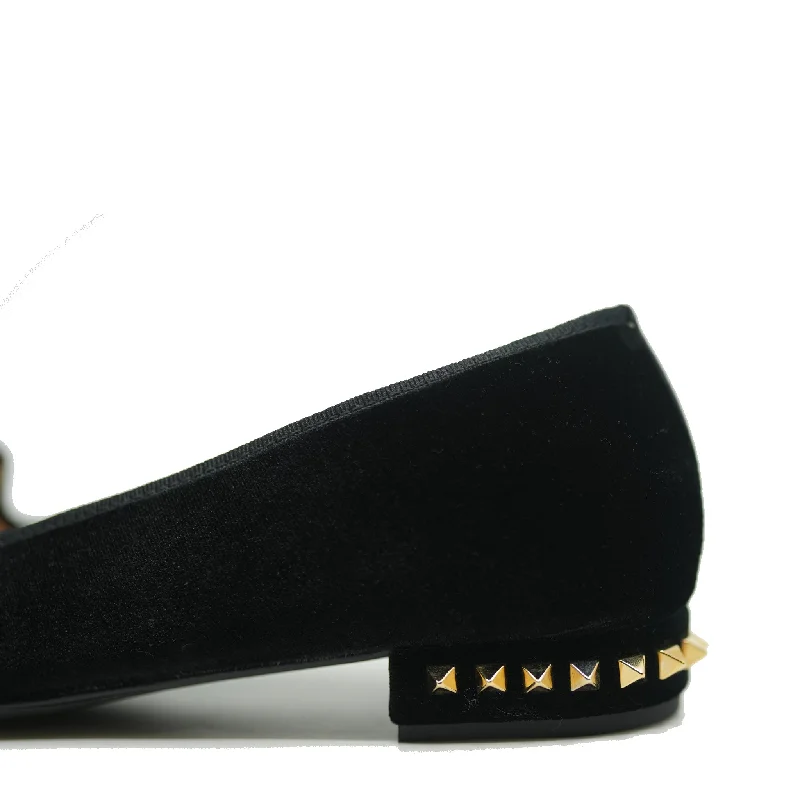 Spain+Co Black Velvet Studded Heel Flat