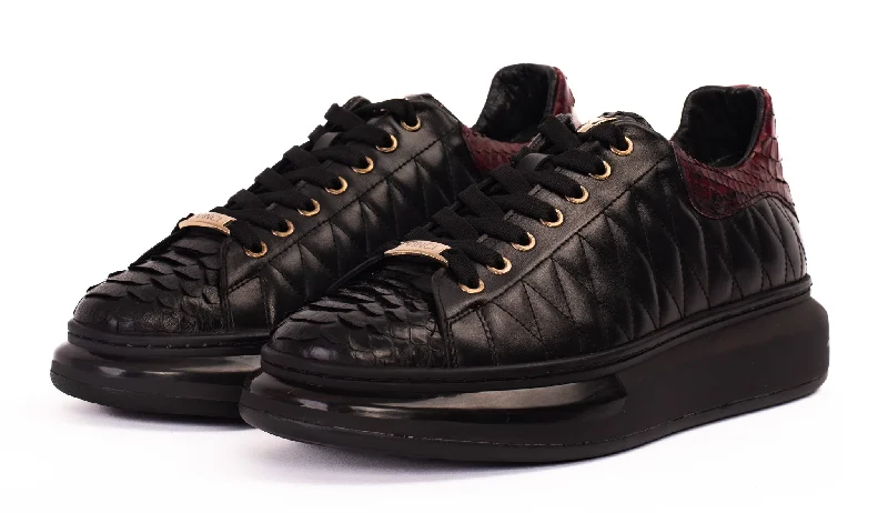 The Adler Pyht  Snk Skin Black & Burgundy Men Sneaker