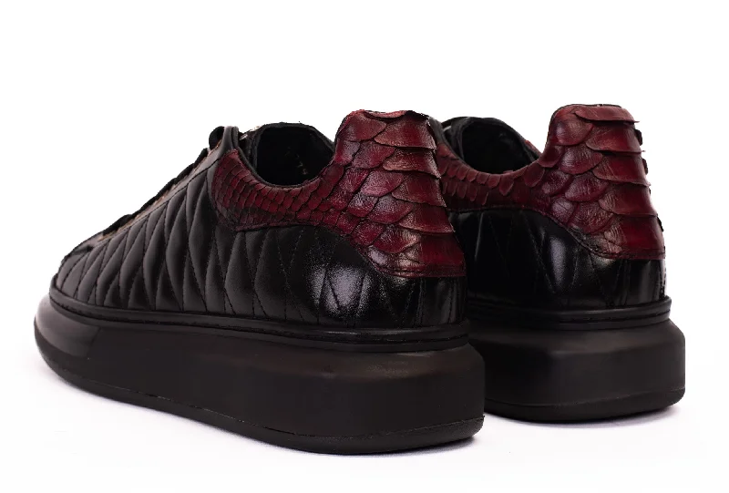 The Adler Pyht  Snk Skin Black & Burgundy Men Sneaker