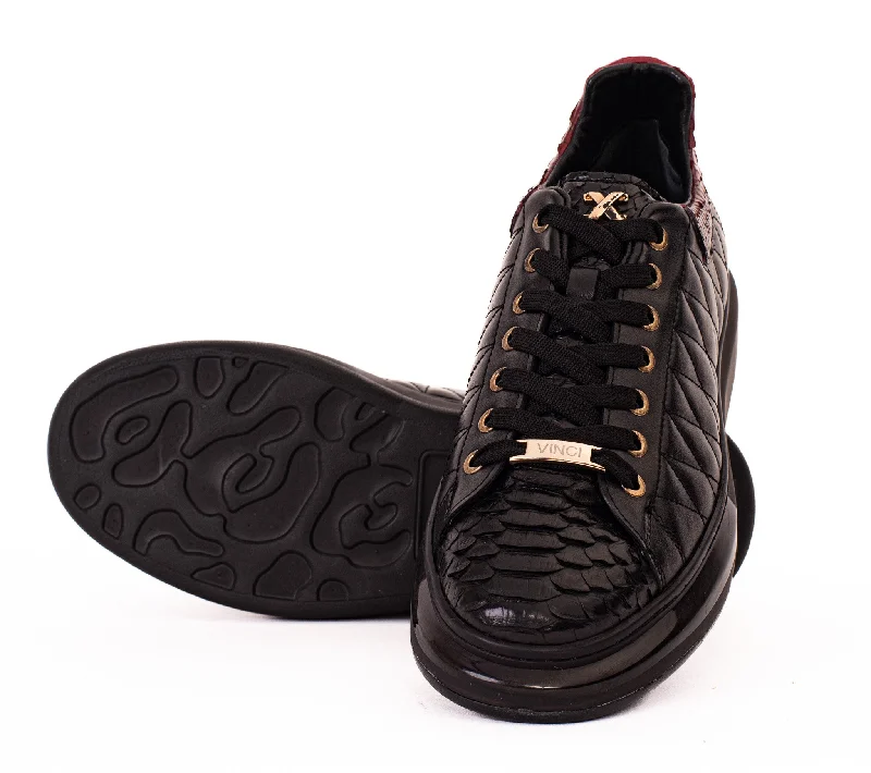 The Adler Pyht  Snk Skin Black & Burgundy Men Sneaker