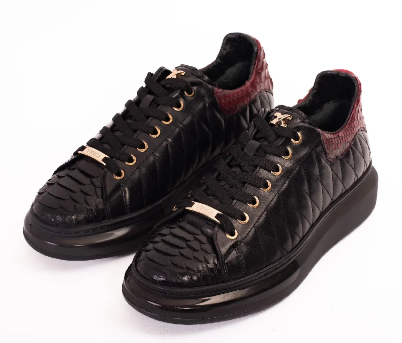 The Adler Pyht  Snk Skin Black & Burgundy Men Sneaker