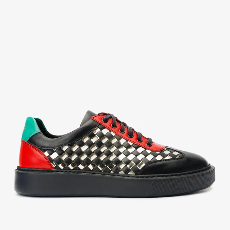 The Messina Black & Gold Woven Leather Men Sneaker