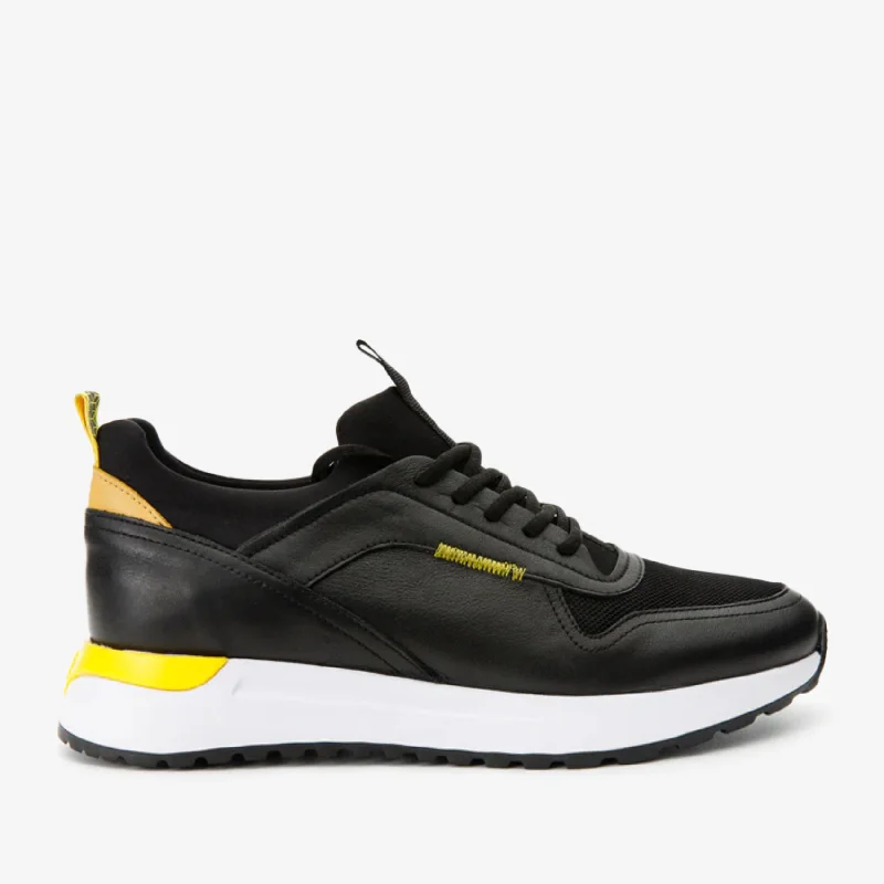 The Rakka Black & Yellow Leather Men Sneaker