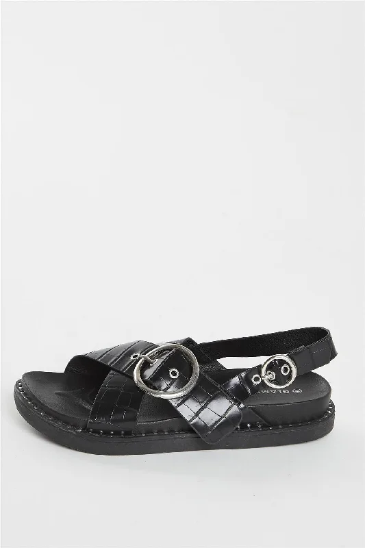 Black Croc Cross Over Sandal