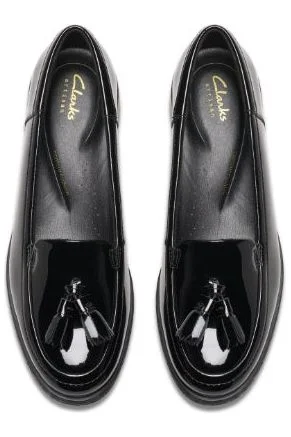 Clark Havisham Edge black patent wide fit