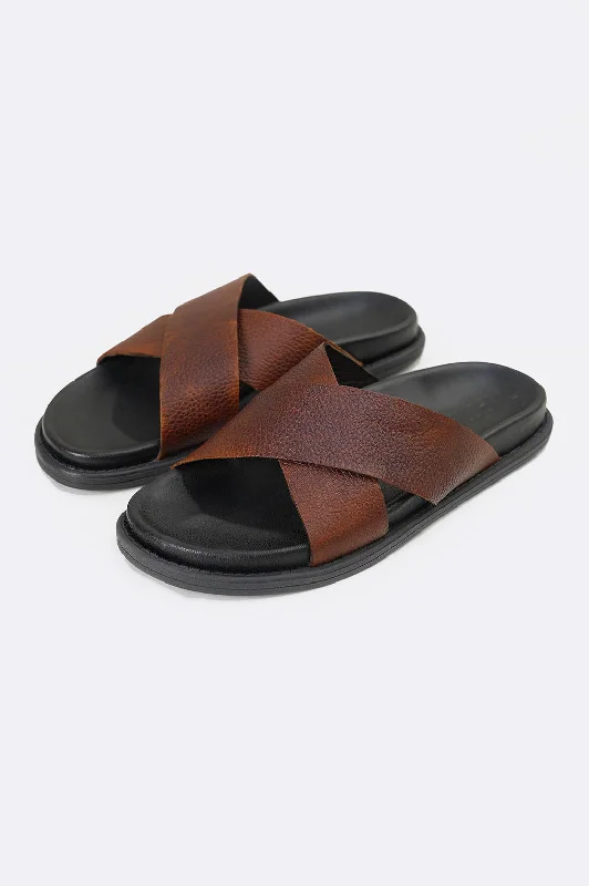 CROSSOVER LEATHER SLIPPERS