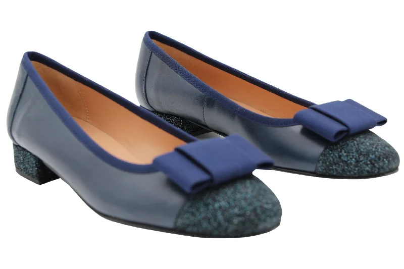 Fabucci Navy Leather Ballet Flat with Bow