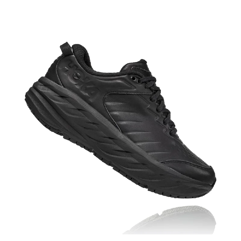 Hoka Women's Bondi SR Water Resistant Slip Resistant Leather Sneaker in Black