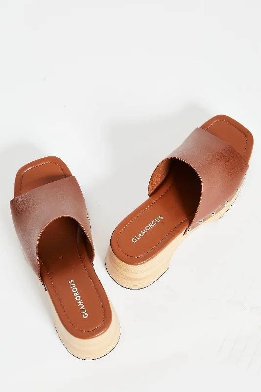 Glamorous Tan Open Toe Mule Clog Sandals