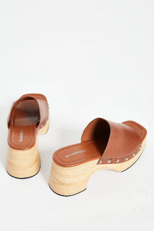 Glamorous Tan Open Toe Mule Clog Sandals