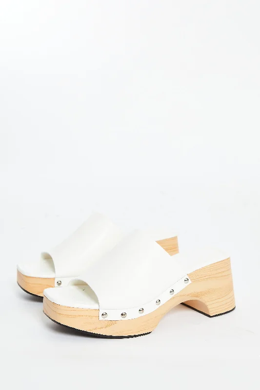 Glamorous White Open Toe Mule Clog Sandals