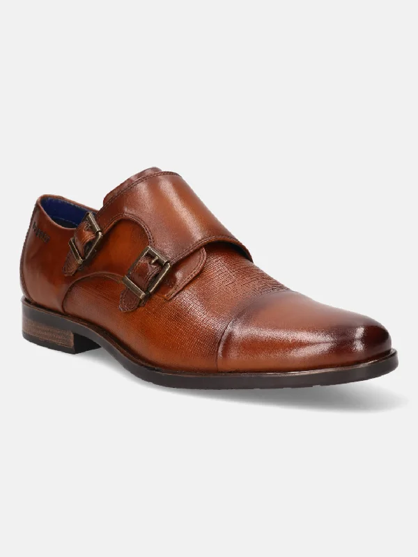 bugatti Cognac Premium Leather Monk Shoes