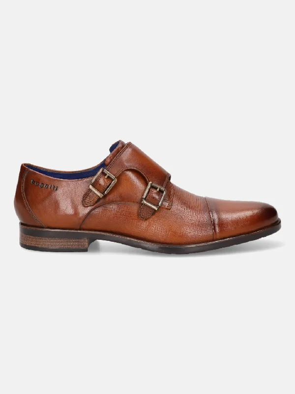 bugatti Cognac Premium Leather Monk Shoes