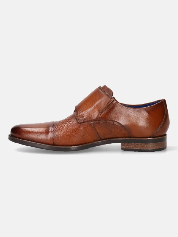 bugatti Cognac Premium Leather Monk Shoes