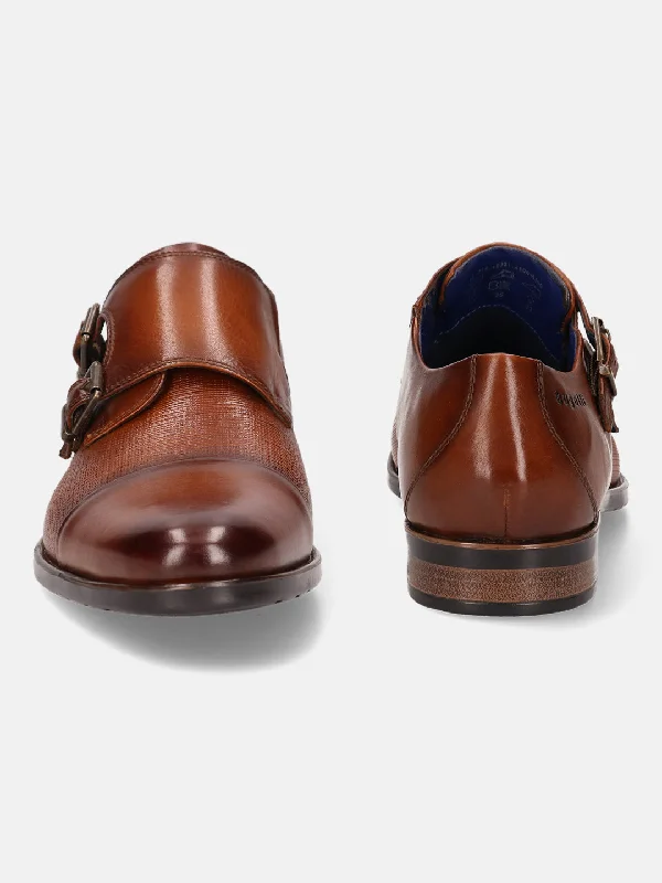 bugatti Cognac Premium Leather Monk Shoes