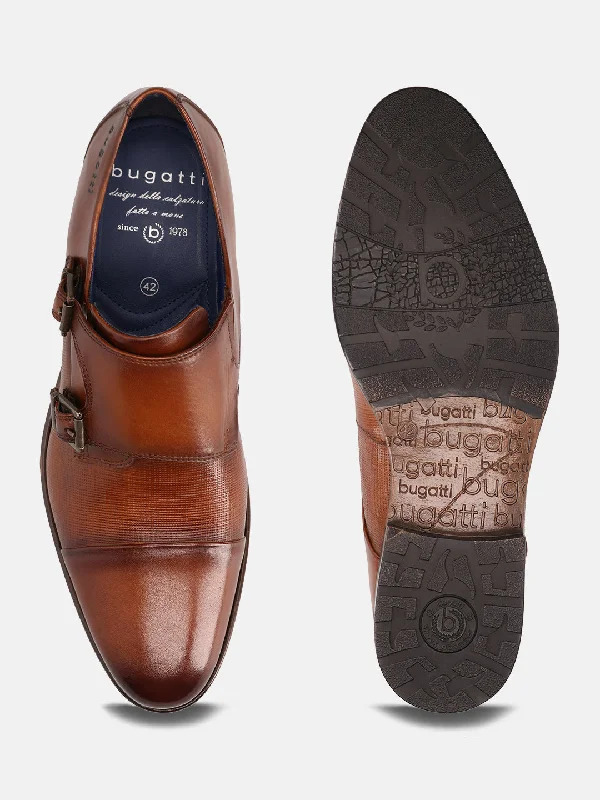 bugatti Cognac Premium Leather Monk Shoes