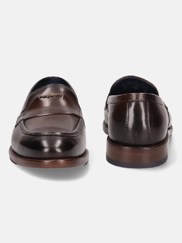 bugatti Brown Premium Leather Formal Slip-Ons