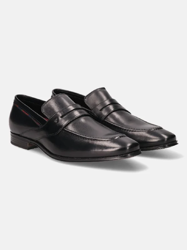 bugatti Black Premium Leather Formal Slip-Ons