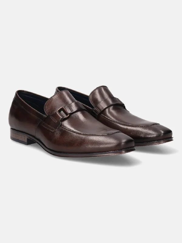 bugatti Brown Leather Formal Slip-Ons