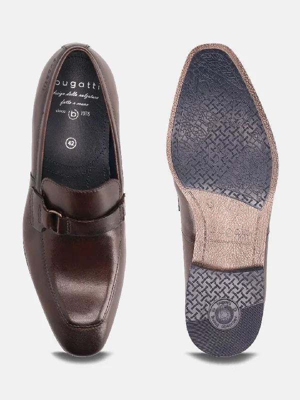 bugatti Brown Leather Formal Slip-Ons