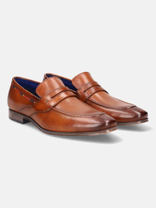 bugatti Cognac Premium Leather Formal Slip-Ons